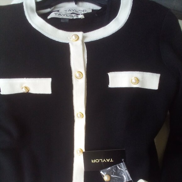 🎀Taylor 2PC Black/Ivory Sweater Dress/Jacket Set Size: L - Picture 6 of 7